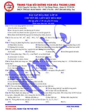 Bài tập hóa học lớp 10 Chuyên đề Liên kết hóa học